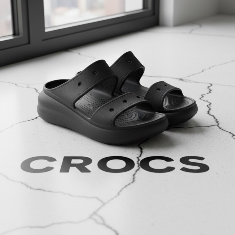 Crocs Classic Crush Sandal Black Platform Two Strap Slide Womens 9 Mens 7